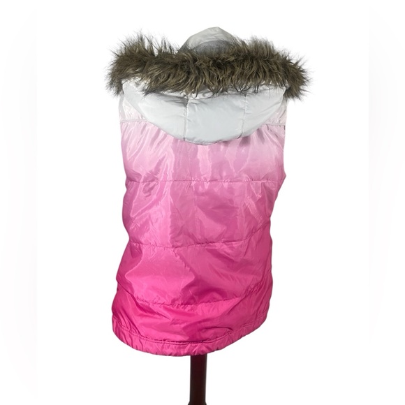 ROPER Pink & White Ombre Puffer Vest Faux Fur Trimmed Hood Size XL - Picture 2 of 8